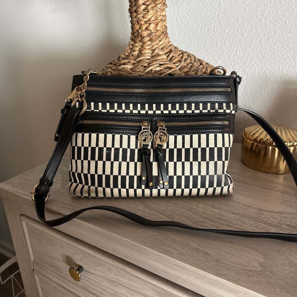 Spartina 449 Black and Cream Checkered Woven Crossbody